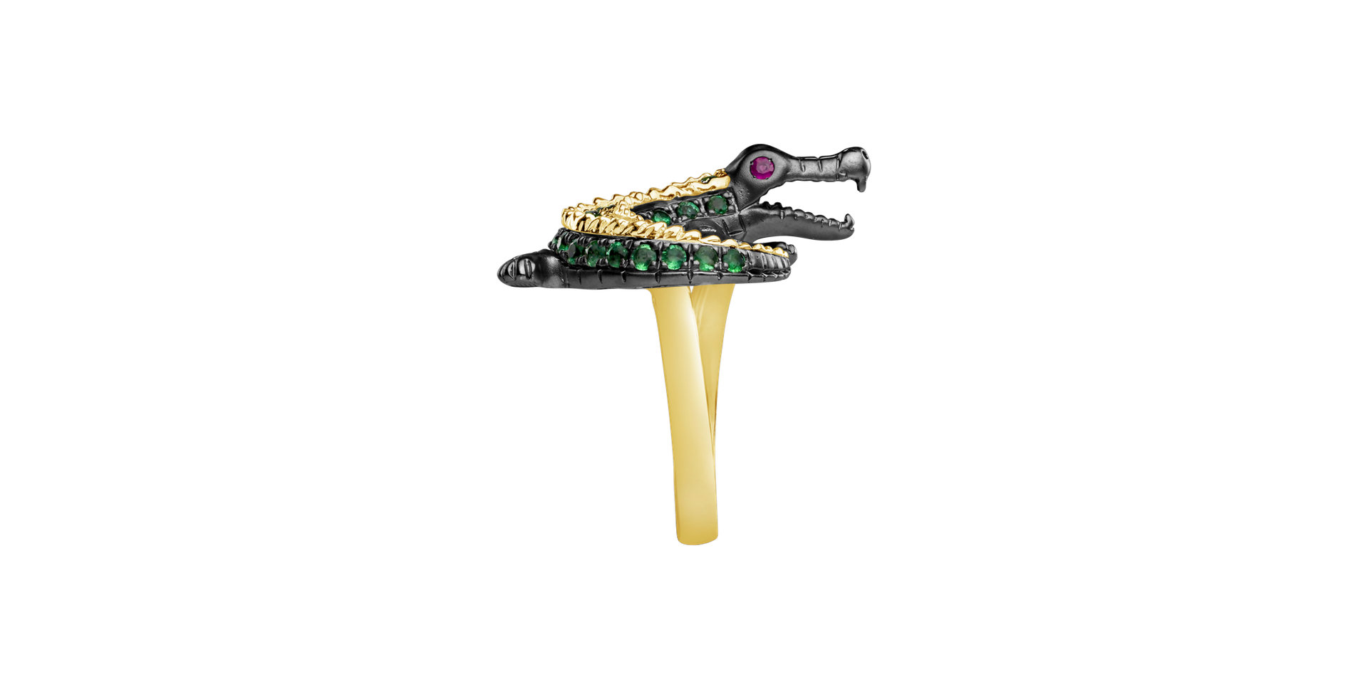 Diamond ring with Emerald and Ruby Black Croco