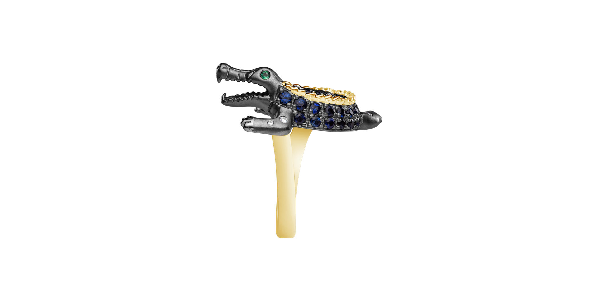Diamond ring with Sapphire and Emerald Black Croco