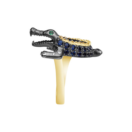 Diamond ring with Sapphire and Emerald Black Croco