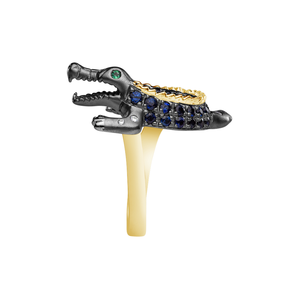 Diamond ring with Sapphire and Emerald Black Croco