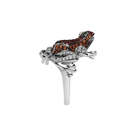 Diamond ring with Ruby and Garnet Miracle Frog