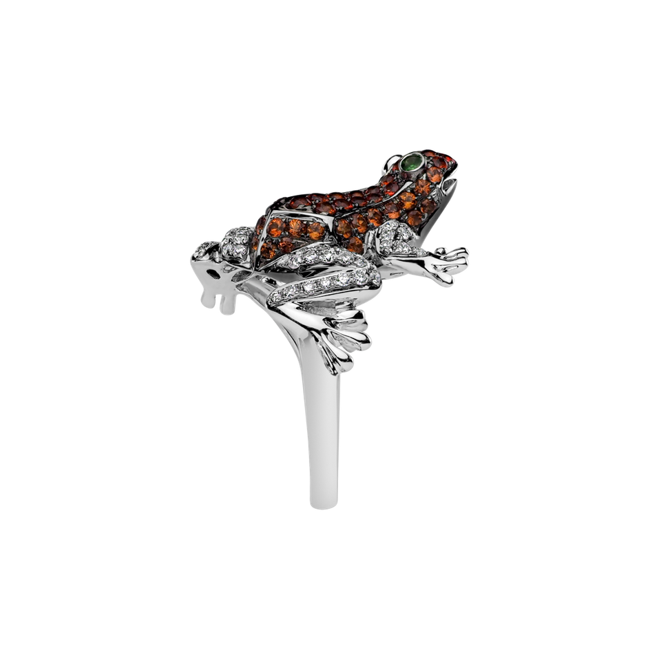 Diamond ring with Ruby and Garnet Miracle Frog
