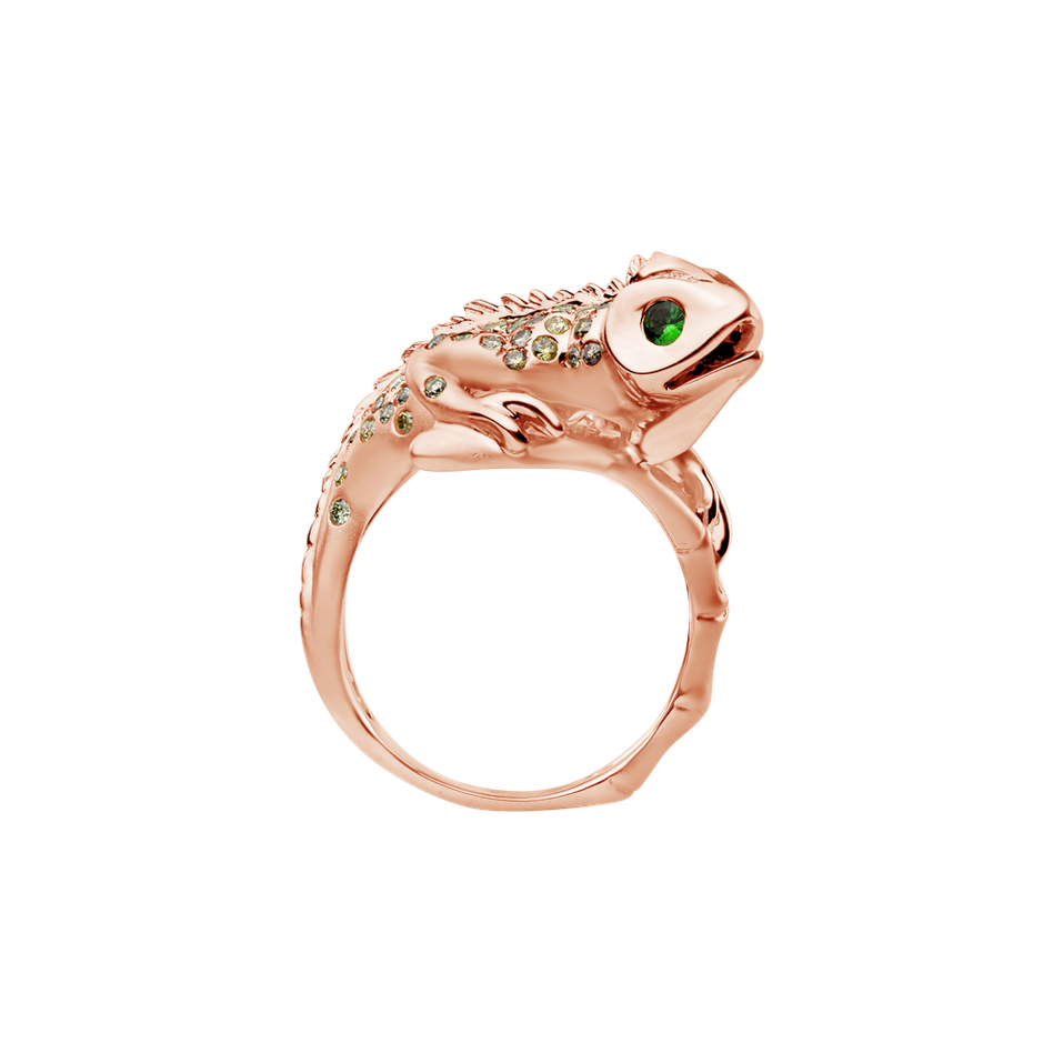 Ring with brown diamonds and Garnet Diamond Lizard