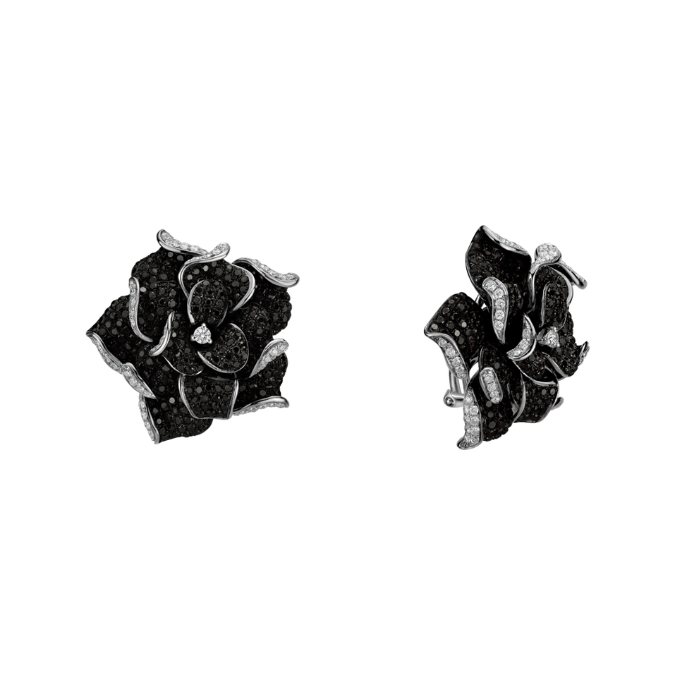 Earrings with black and white diamonds Night Royal Rose
