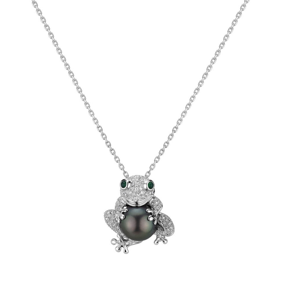 Diamond brooch with Pearl and Garnet Fantasy Frog