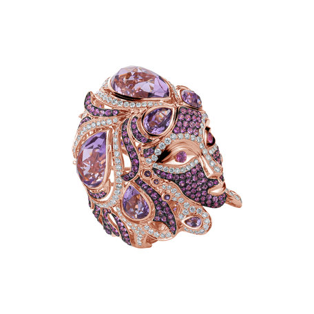 Diamond ring with Sapphire and Amethyst Sapphire Venus