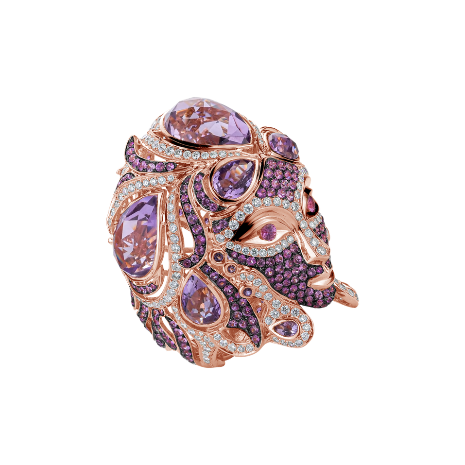 Diamond ring with Sapphire and Amethyst Sapphire Venus