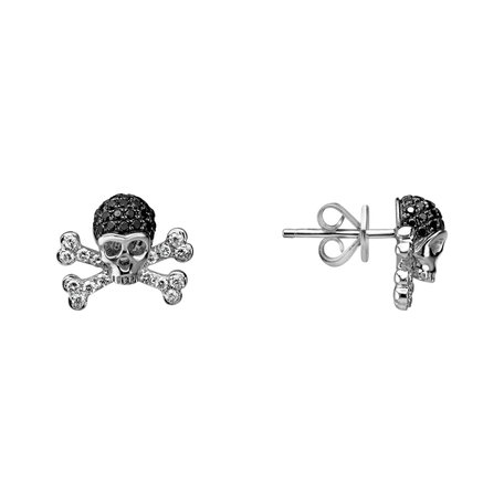 Earrings with black and white diamonds Luxury Skull