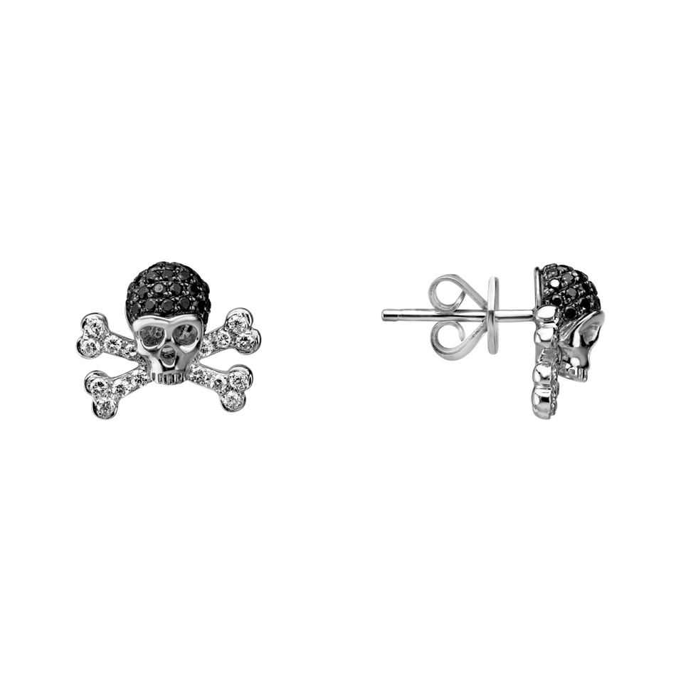 Earrings with black and white diamonds Luxury Skull