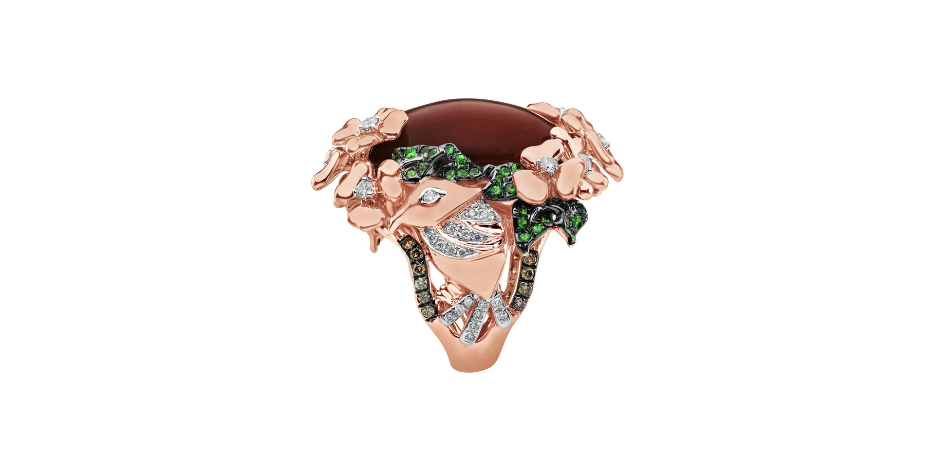 Ring with Moonstone, white, brown diamonds and gemstones Kala