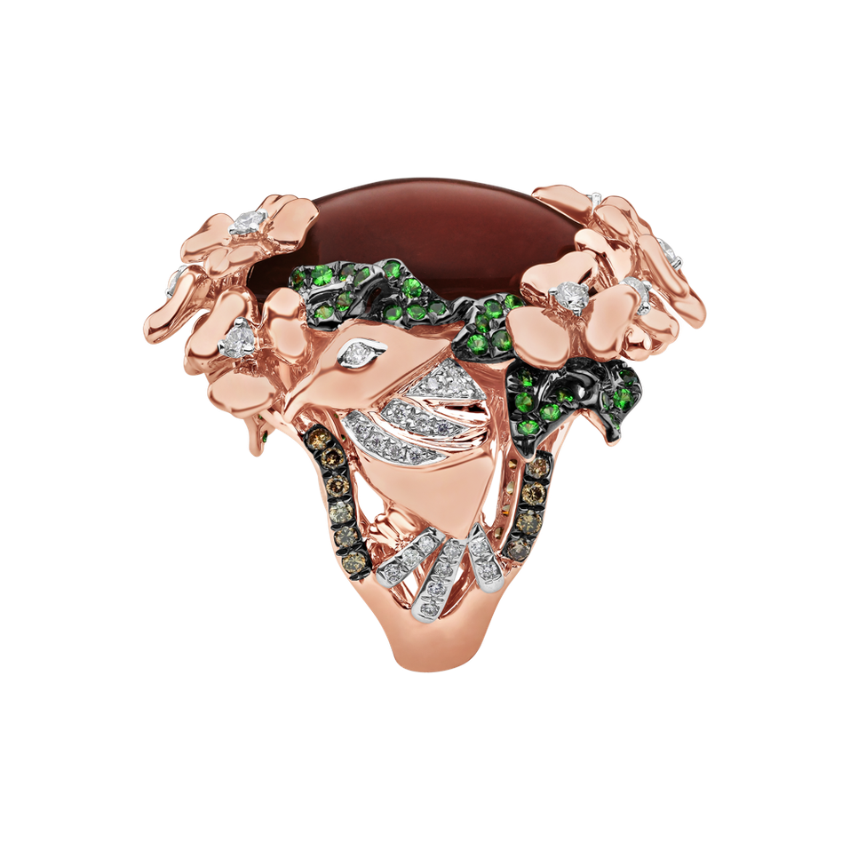 Ring with Moonstone, white, brown diamonds and gemstones Kala