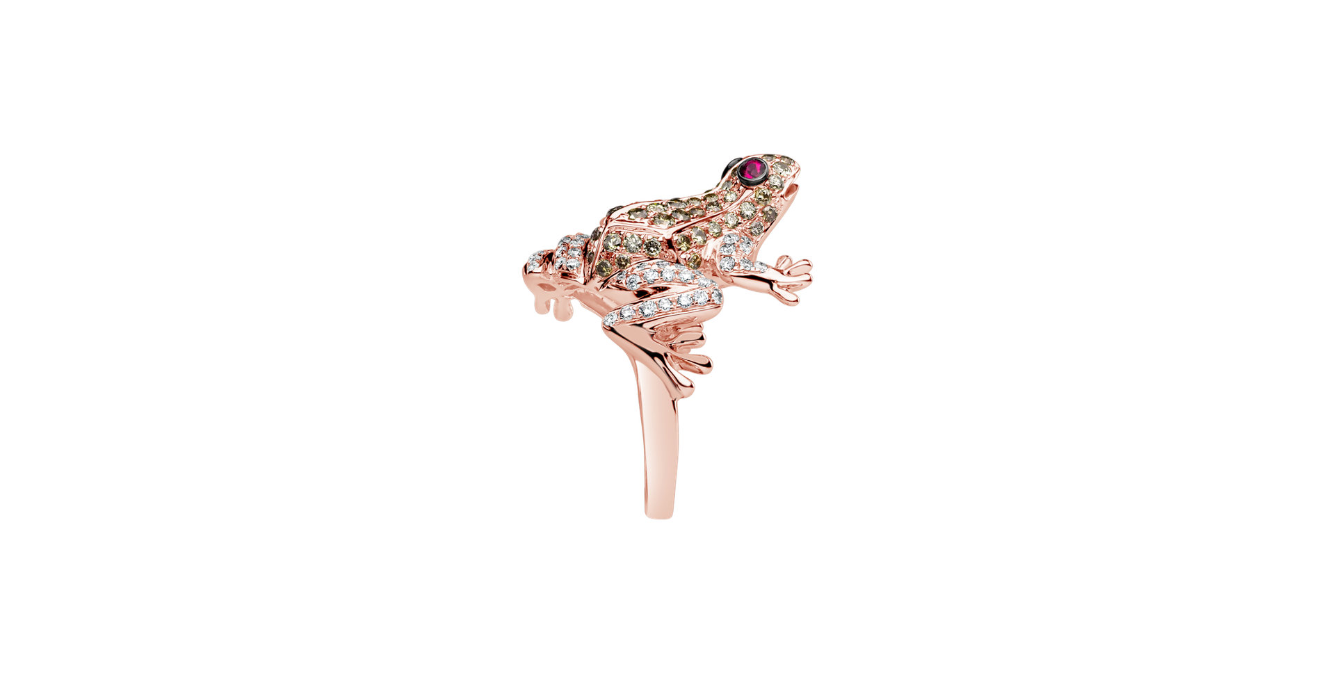 Ring with brown and white diamonds and Ruby Miracle Frog