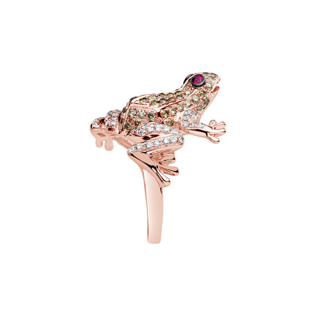 Ring with brown and white diamonds and Ruby Miracle Frog
