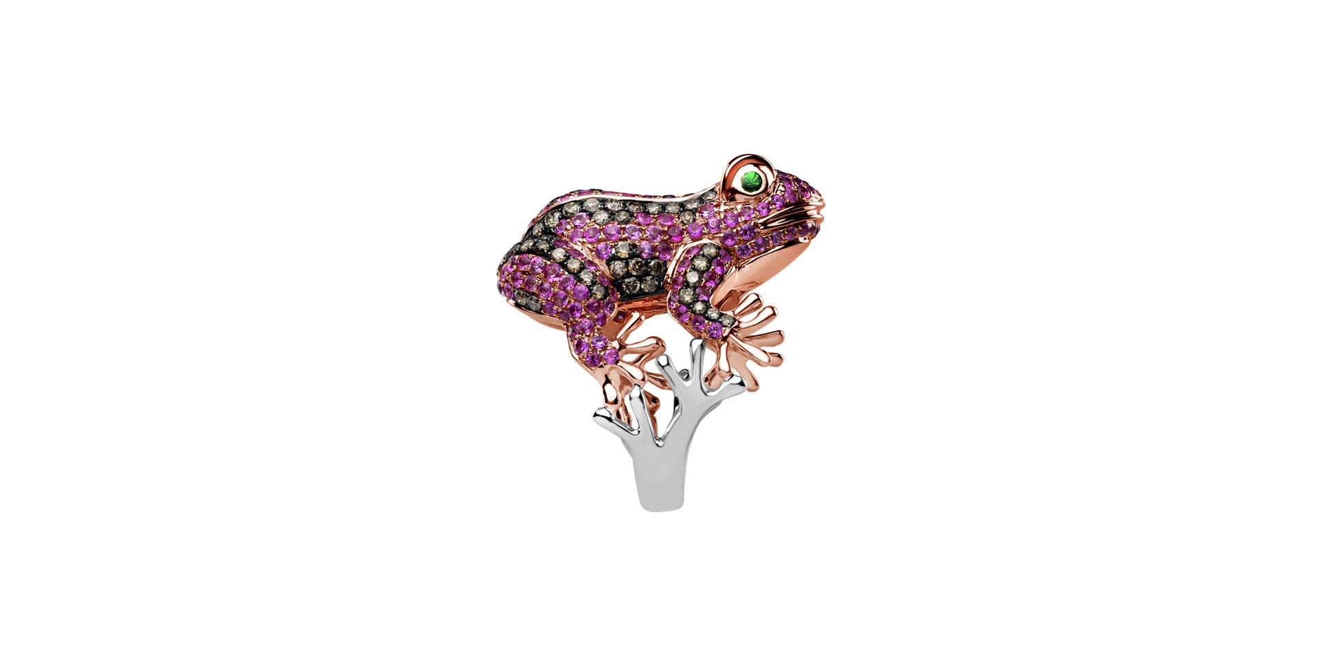 Ring with brown diamonds, Garnet and Sapphire Posh Frog