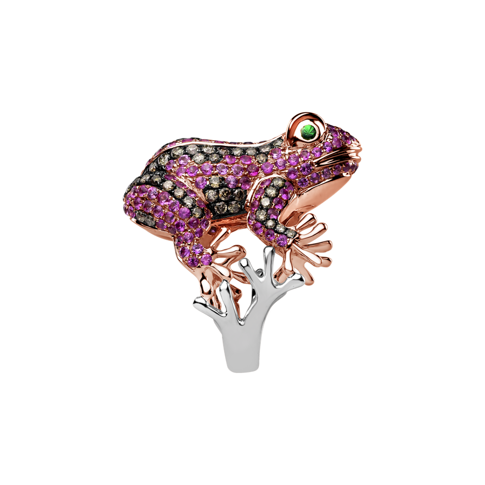Ring with brown diamonds, Garnet and Sapphire Posh Frog
