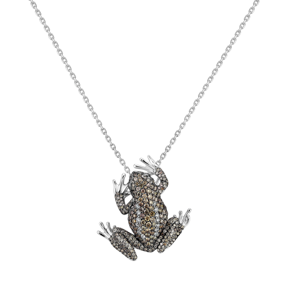 Brooch with white, brown and black diamonds Mystery Frog