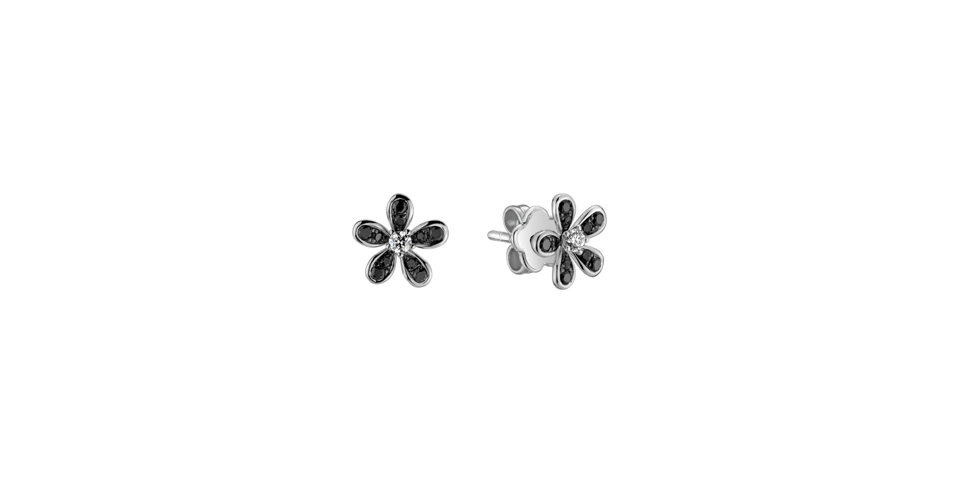 Earrings with black and white diamonds Dark Petals