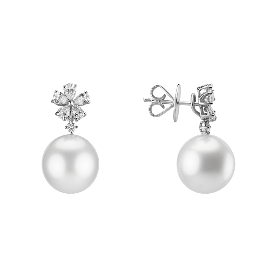 Diamond earrings with Pearl Pearl Flower