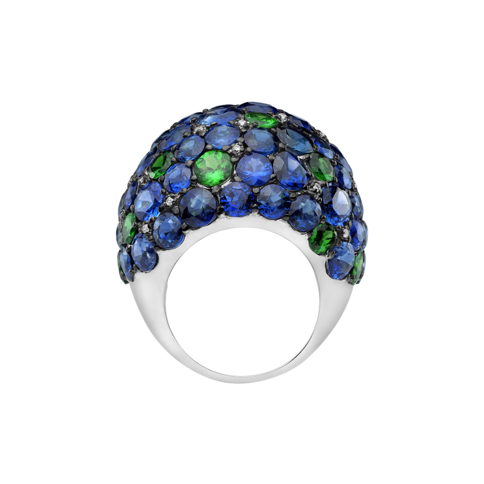 Diamond ring with Sapphire and Garnet Dorothea