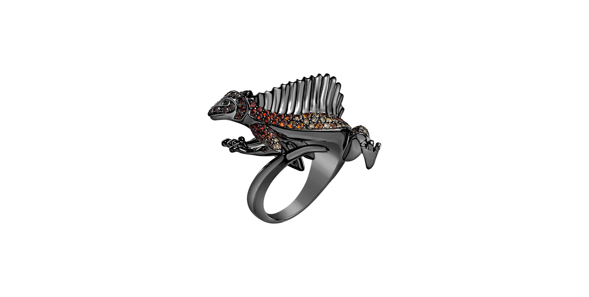 Ring with brown diamonds, Garnet and Sapphire Dark Lizard