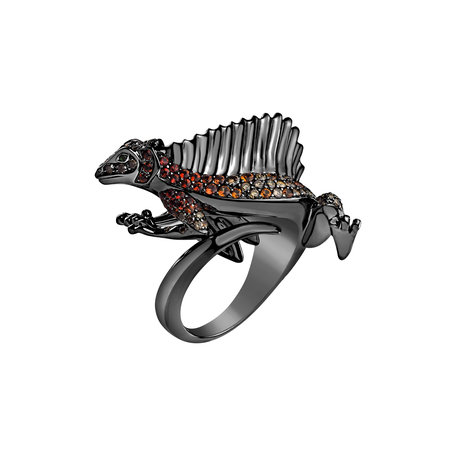 Ring with brown diamonds, Garnet and Sapphire Dark Lizard