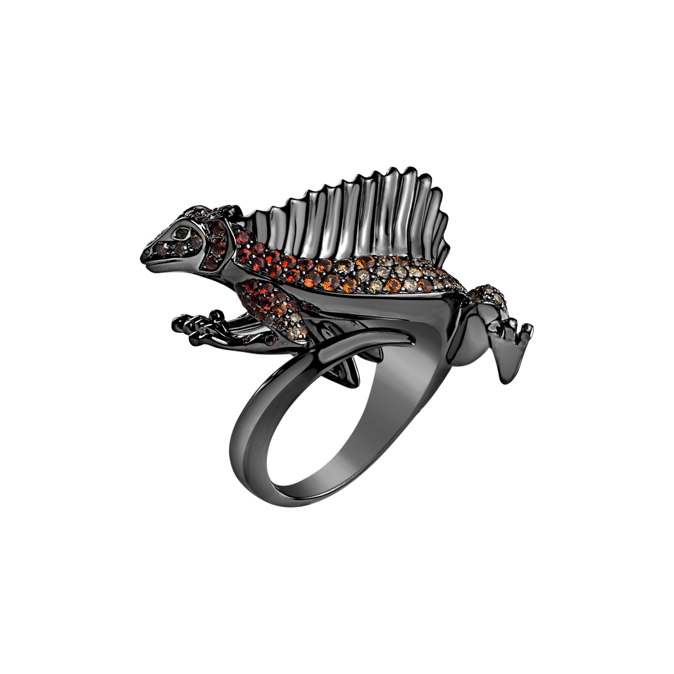 Ring with brown diamonds, Garnet and Sapphire Dark Lizard