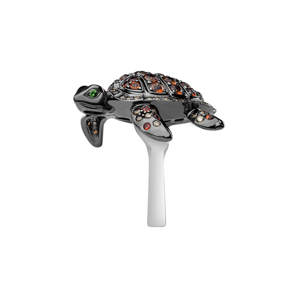 Ring with brown diamonds, Sapphire and Garnet Exotic Turtle