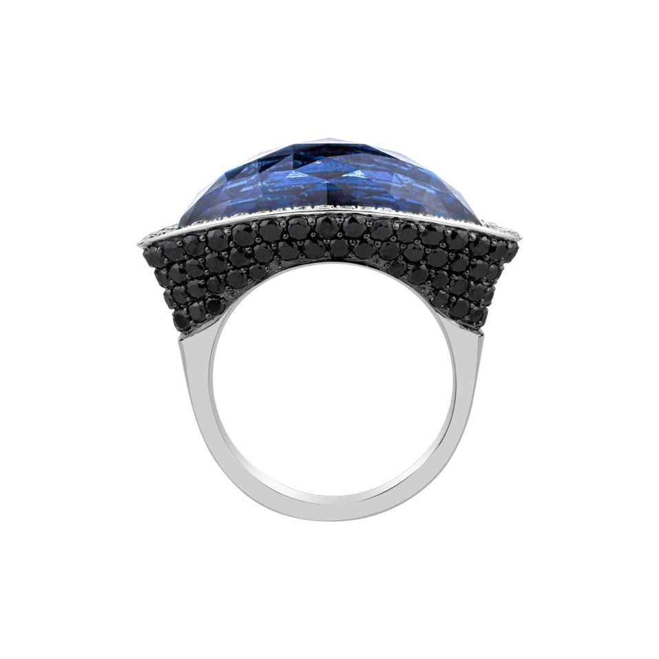 Ring with black and white diamonds and Topaz Blanc