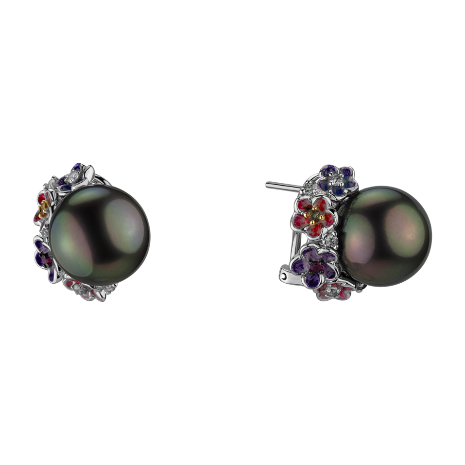Diamond earrings with Pearl, Ruby and Sapphire Gremoria