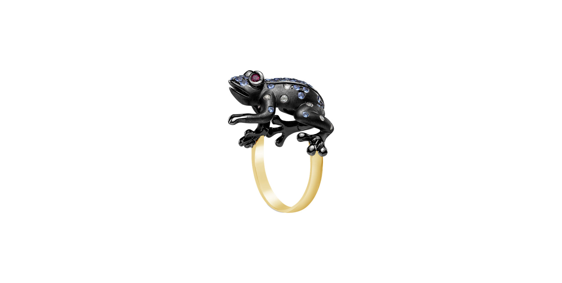 Diamond ring with Sapphire and Ruby Blue Frog
