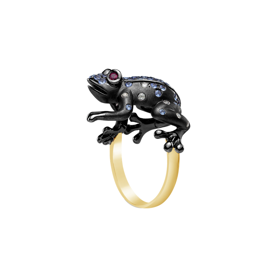 Diamond ring with Sapphire and Ruby Blue Frog