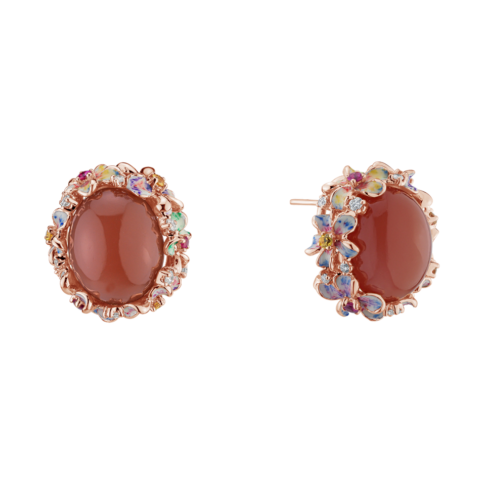 Diamond earrings with Moonstone and gemstones Ayse