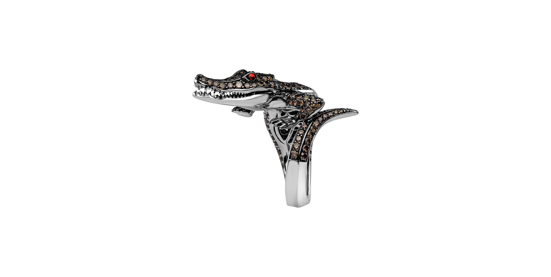 Ring with brown diamonds and Sapphire Luxury Crocodile