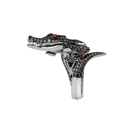 Ring with brown diamonds and Sapphire Luxury Crocodile