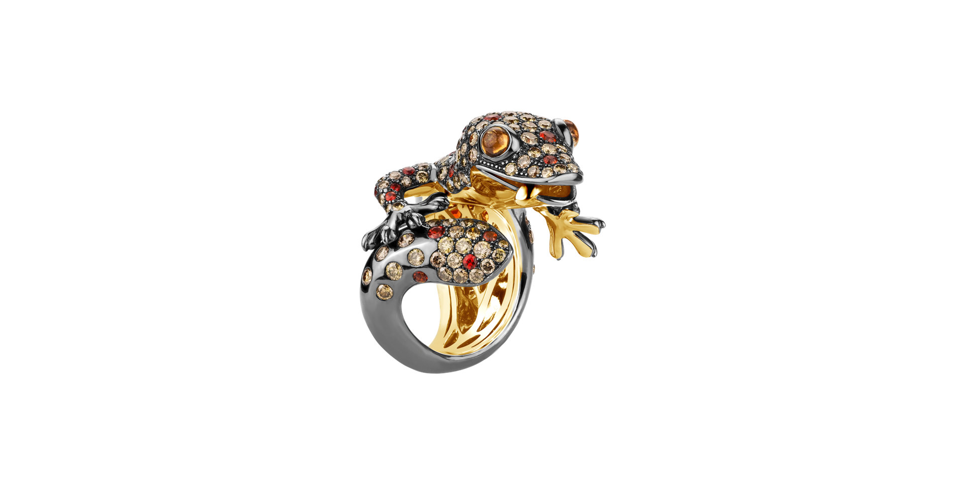 Ring with brown diamonds and Sapphire Miracle Gecko