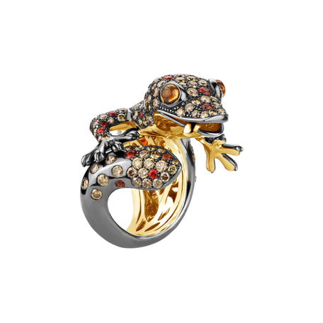 Ring with brown diamonds and Sapphire Miracle Gecko