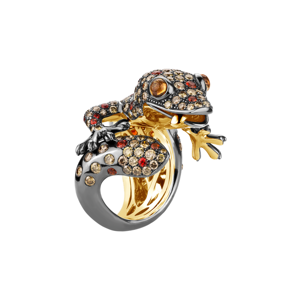 Ring with brown diamonds and Sapphire Miracle Gecko