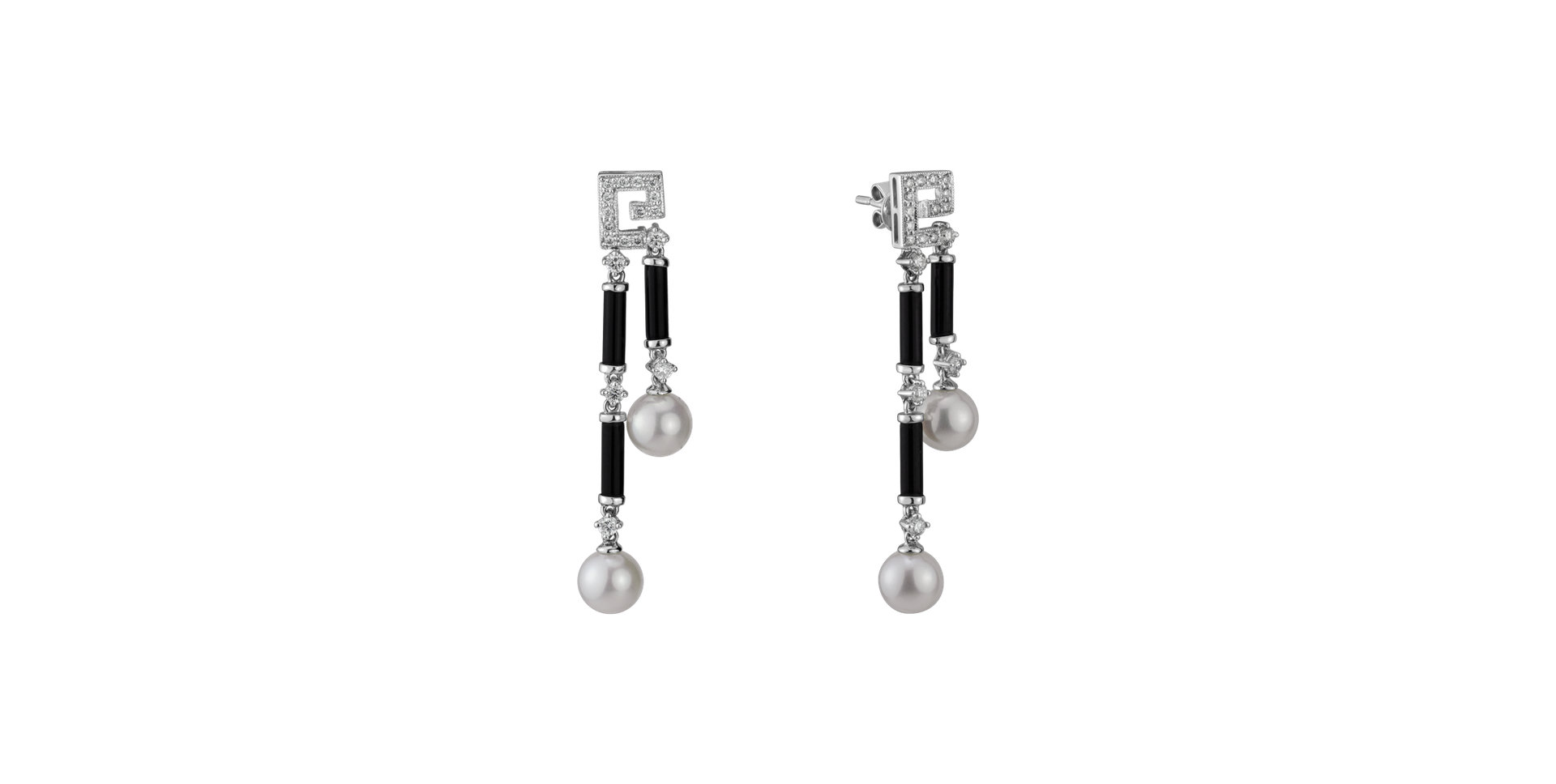 Diamond earrings, Pearl and Onyx Ocean Riddle