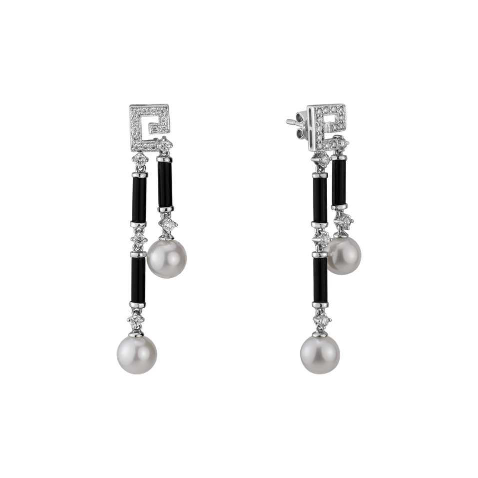 Diamond earrings, Pearl and Onyx Ocean Riddle