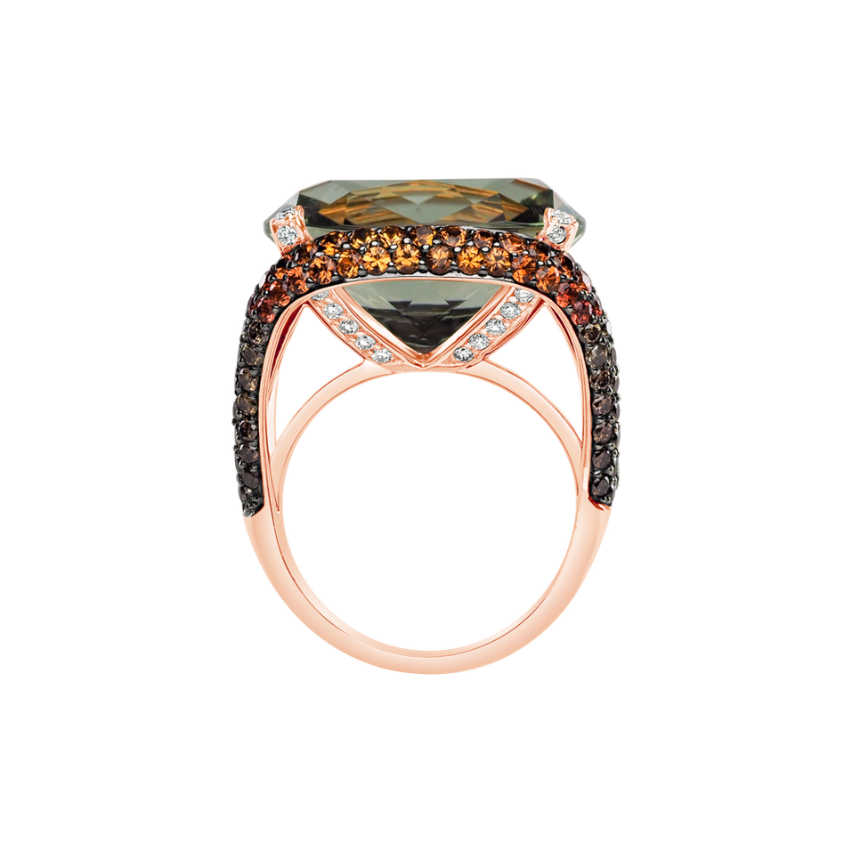 Ring with Amethyst, white, brown diamonds and Sapphire Renaissance