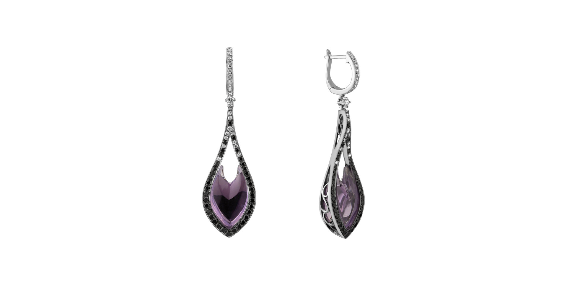 Earrings with Amethyst, black and white diamonds Miss Poetic