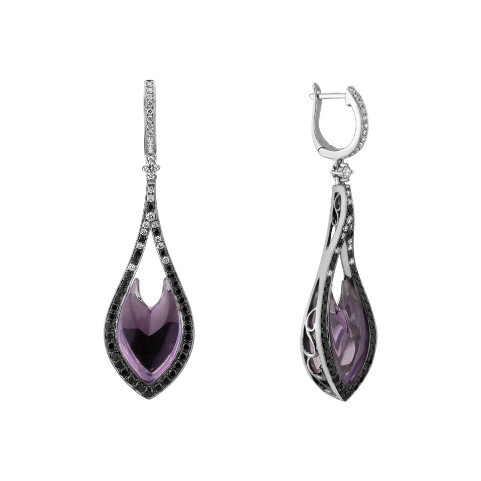 Earrings with Amethyst, black and white diamonds Miss Poetic