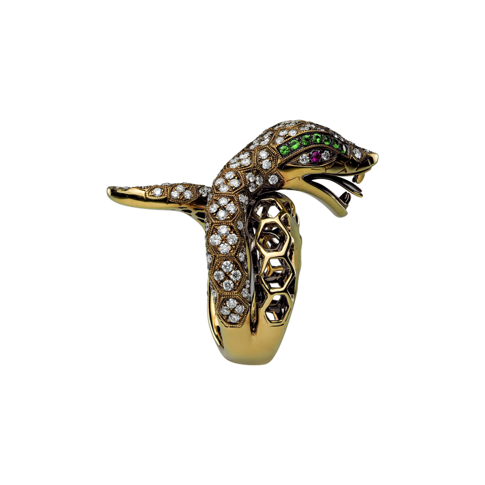 Diamond ring with Ruby and Garnet Diamond Viper