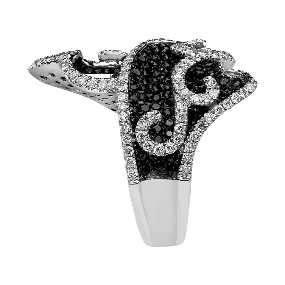 Ring with black and white diamonds Neverending Poetry