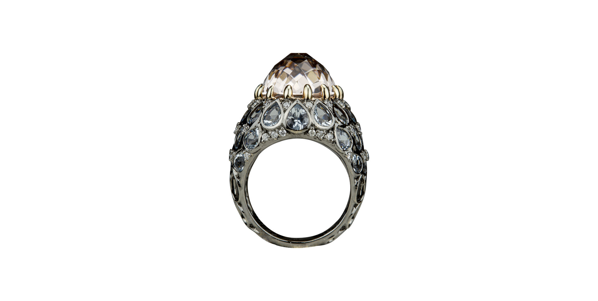 Diamond ring with Aquamarine and Morganite Venus Dream