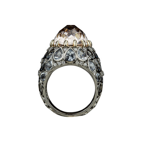 Diamond ring with Aquamarine and Morganite Venus Dream