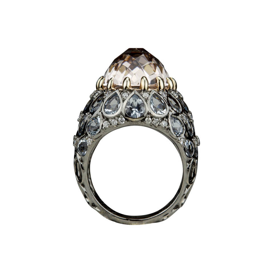 Diamond ring with Aquamarine and Morganite Venus Dream