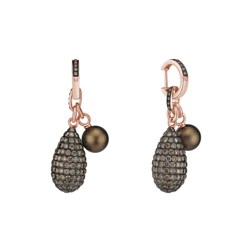 Earrings with brown diamonds and Pearl Magic Dream