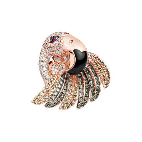 Ring with brown and white diamonds, Ruby and Onyx Galaxy Bird