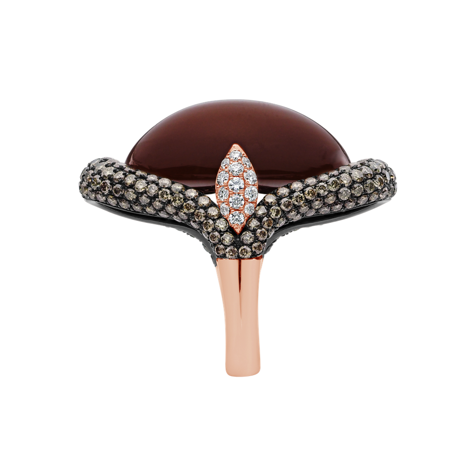 Ring with brown and white diamonds and Moonstone Gentility Miracle